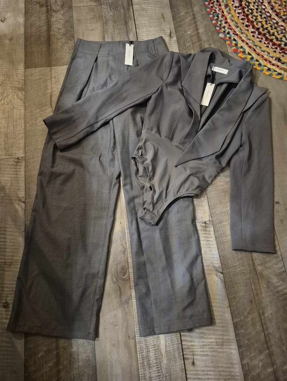 Commense Blazer Bodysuit Top + Plain Pocket Straight Leg Pants 2-PC Set S NWT